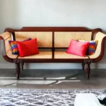 3 SEATER TEAK WOOD & RATTAN SOFA