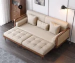 Sofa Bed With Rattan Weaving Wooden Frame - Image 5