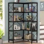 7-Tier Large Corner Bookshelf with Metal Frame for Living Room