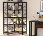 7-Tier Large Corner Bookshelf with Metal Frame for Living Room - Image 4