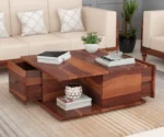 Aaron Solid Wood Coffee Table with Drawers - Image 2