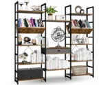 Adjustable 5 Tier Bookshelf for Home Office and Living Room, Vintage Brown - Image 2