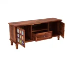 Boho Sheesham Wood Tv Cabinet with Ceramic Tiles & Storage - Image 3
