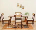 Boston Solid Wood Rattan Cane Dining Table Four Seater Set - Image 2