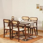 Boston Solid Wood Rattan Cane Dining Table Four Seater Set
