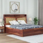 Emalyn Sheesham Wood Cane King-Queen  Bed with Storage