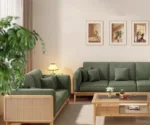Jade Green Sofa Couch with 5 Pillows and Ottoman - Image 2