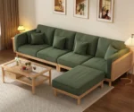 Jade Green Sofa Couch with 5 Pillows and Ottoman - Image 5