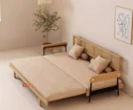 Japandi Solid Wood Minimalism Rattan Back Support Sofa Bed