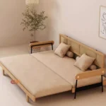 Japandi Solid Wood Minimalism Rattan Back Support Sofa Bed