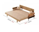 Japandi Solid Wood Minimalism Rattan Back Support Sofa Bed - Image 9