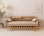 Japandi Solid Wood Minimalism Rattan Back Support Sofa Bed (1)