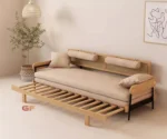 Japandi Solid Wood Minimalism Rattan Back Support Sofa Bed - Image 3
