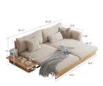 Japandi Solid Wood Sofa Bed with Liftable Armrest Storage Box - Image 8