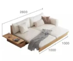 Japandi Solid Wood Sofa Bed with Liftable Armrest Storage Box - Image 5