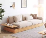 Japandi Solid Wood Sofa Bed with Liftable Armrest Storage Box - Image 6