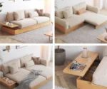 Japandi Solid Wood Sofa Bed with Liftable Armrest Storage Box - Image 9