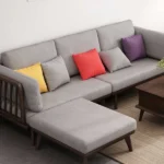 L Shape Wood Linear Sectional Sofa Set
