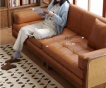 Leathaire Sofa Bed With Rattan Weaving Wooden Frame - Image 9