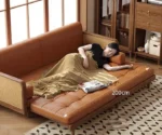 Leathaire Sofa Bed With Rattan Weaving Wooden Frame - Image 10