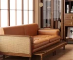 Leathaire Sofa Bed With Rattan Weaving Wooden Frame - Image 3