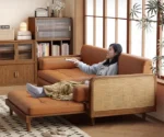 Leathaire Sofa Bed With Rattan Weaving Wooden Frame - Image 7