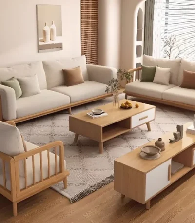 Modish Scratch-shielded Beige Solid Color Sofa (4)