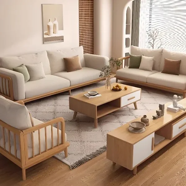 Modish Scratch-shielded Beige Solid Color Sofa (4)