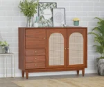 Norris Solid Wood Acacia Cane Cabinet and Sideboard