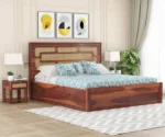 Rattan Sheesham Wood Cane King/Queen Size Bed