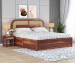 Rattan Sheesham Wood Cane King/Queen Size Bed With Storage - Image 2