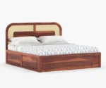 Rattan Sheesham Wood Cane King/Queen Size Bed With Storage - Image 5