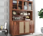 Solid Wood Sheesham Crockery Unit with Rattan