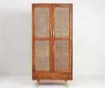 Two Door Wardrobe Wood Almirah in Rattan work for Bedroom - Image 7