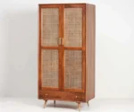 Two Door Wardrobe Wood Almirah in Rattan work for Bedroom - Image 11