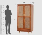 Two Door Wardrobe Wood Almirah in Rattan work for Bedroom - Image 13