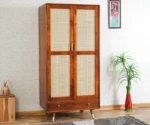 Two Door Wardrobe Wood Almirah in Rattan work for Bedroom
