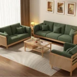 Jade Green Sofa Couch with 5 Pillows and 1-Ottoman