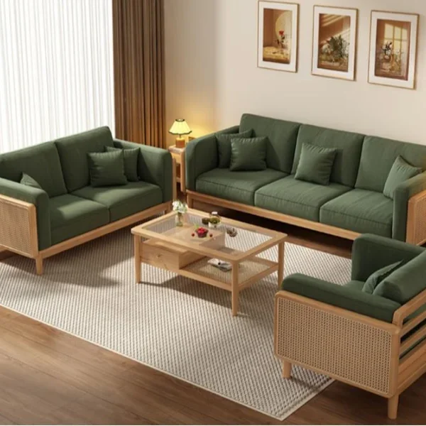 Jade Green Sofa Couch with 5 Pillows and 1-Ottoman