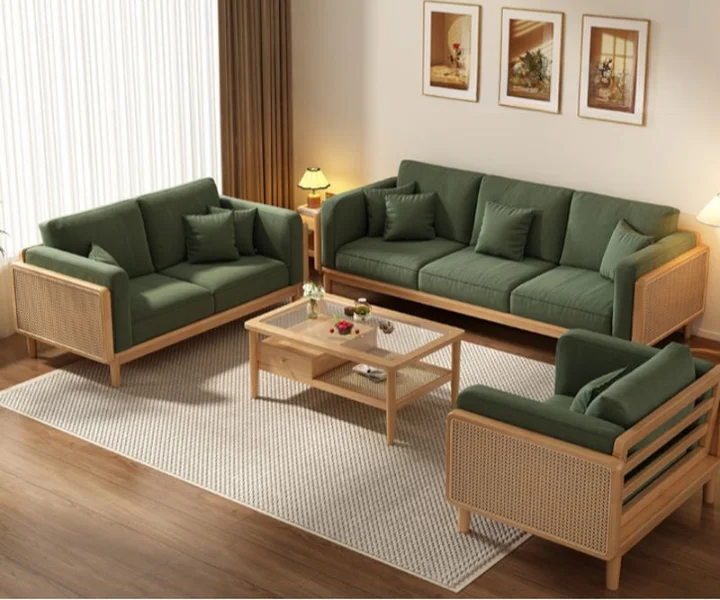 Jade Green Sofa Couch with 5 Pillows and 1-Ottoman