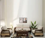 Vedic 3+1+1 Sheesham Wood Sofa Set With Cane and Brass Detailing