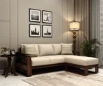 Vedic L Shape Sheesham Wood Sofa With Cane and Brass Detailing