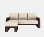Vedic L Shape Sheesham Wood Sofa With Cane and Brass Detailing - Image 3