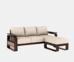 Vedic L Shape Sheesham Wood Sofa With Cane and Brass Detailing - Image 5