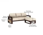 Vedic L Shape Sheesham Wood Sofa With Cane and Brass Detailing - Image 7