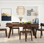 solid wood dining table set with 6 chairs