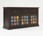 Boho Sheesham Wood Storage Cabinet Sideboard With Three Drawers - Image 3