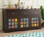 Boho Sheesham Wood Storage Cabinet Sideboard With Three Drawers