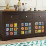 Boho Sheesham Wood Storage Cabinet Sideboard With Three Drawers
