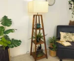 Charlotte Wooden Floor Lamp with Brown Base and Jute Fabric Lampshade